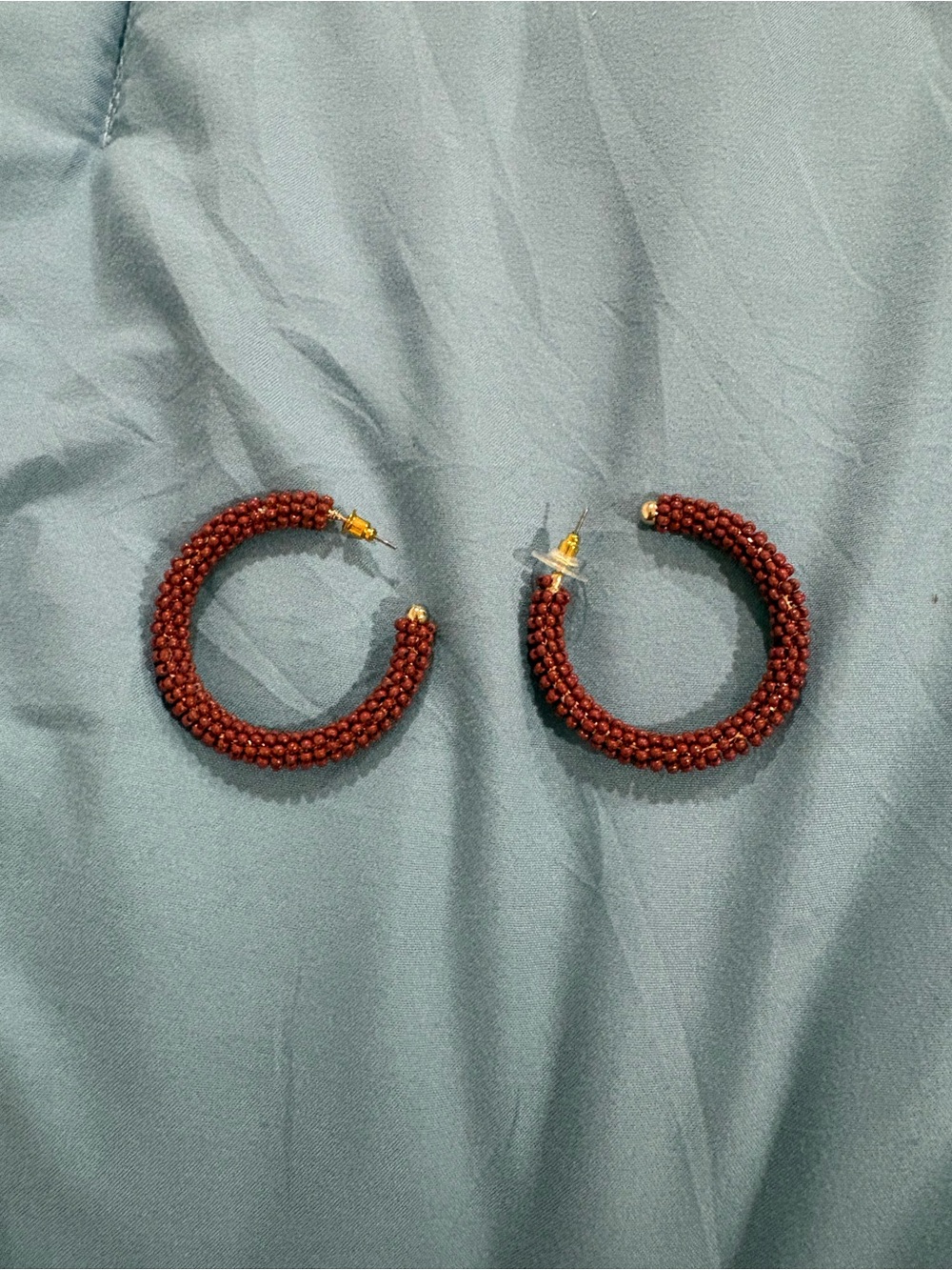 Handcrafted Dark Red Beaded Hoop Earrings